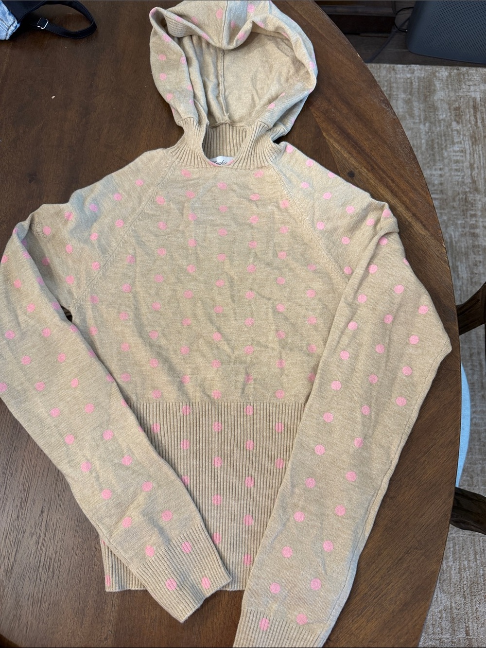 Frankie's Bikinis Beige Hoodie with Pink Polka Dots